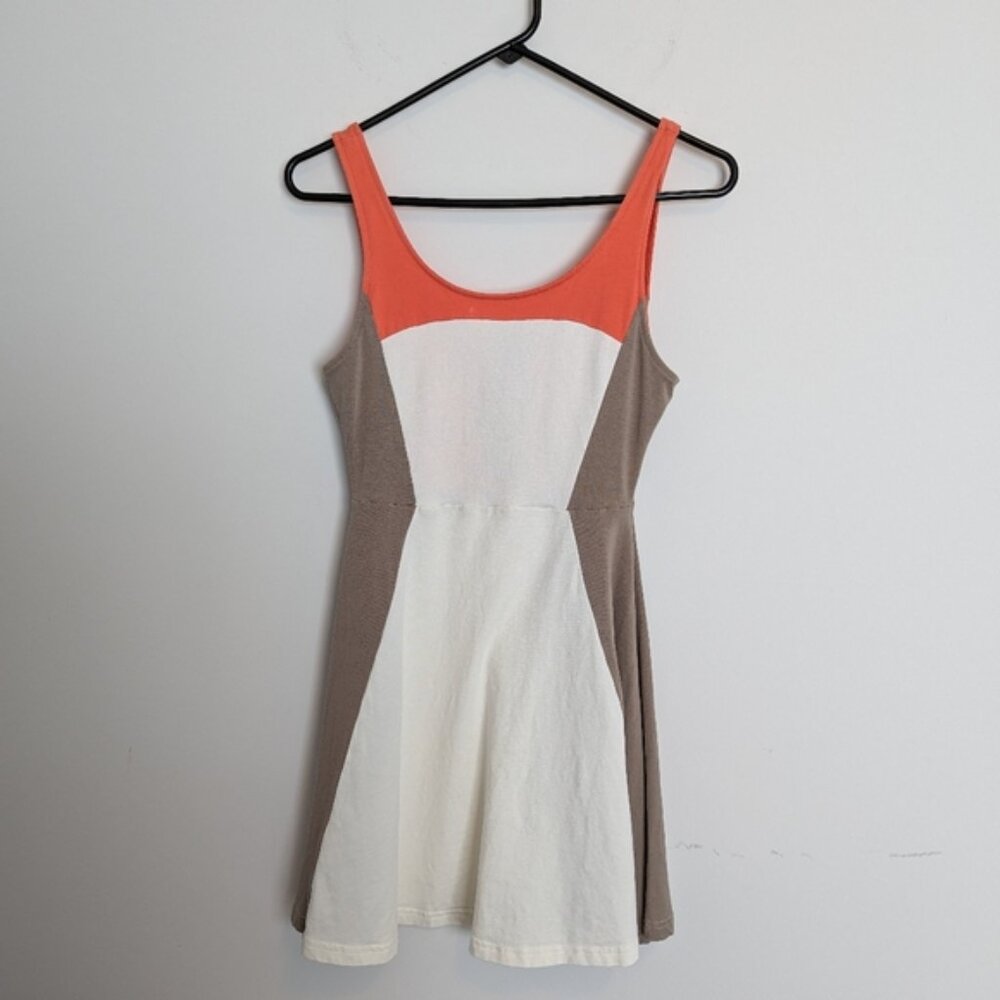 Express flare mini dress orange white tan color block size XS